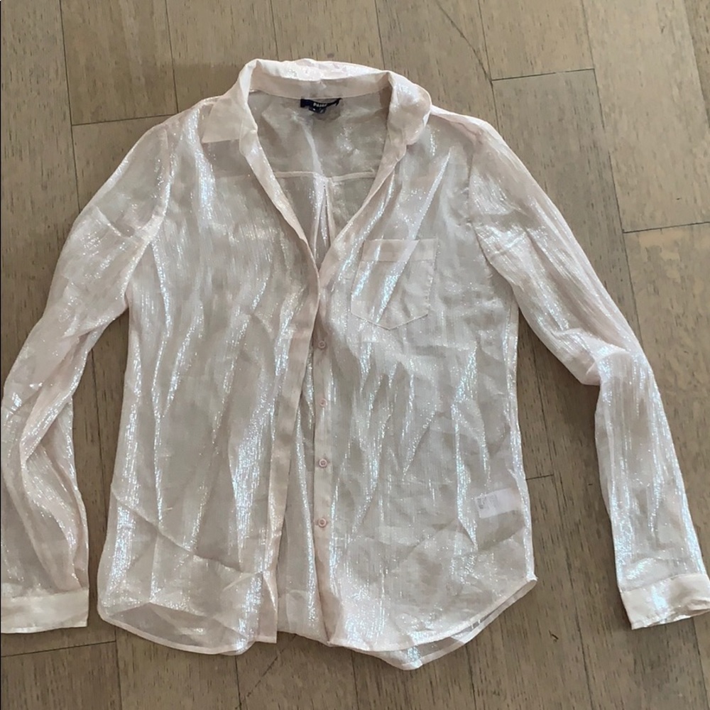 Paige pink metallic button down